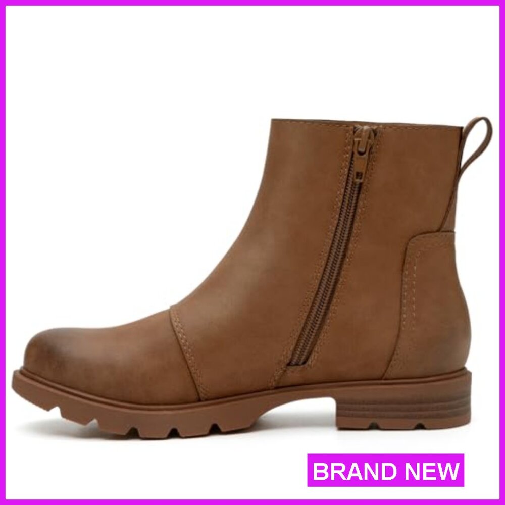 Chunky Lug Sole Ankle Booties Low Heel Zipper Round Toe Comfortable Fashion - Picture 3 of 7